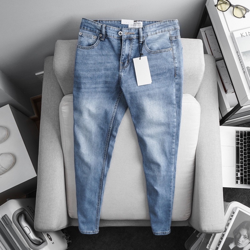 Quần jean nam slimfit xanh bạc co giãn jean xuất chất dày đẹp