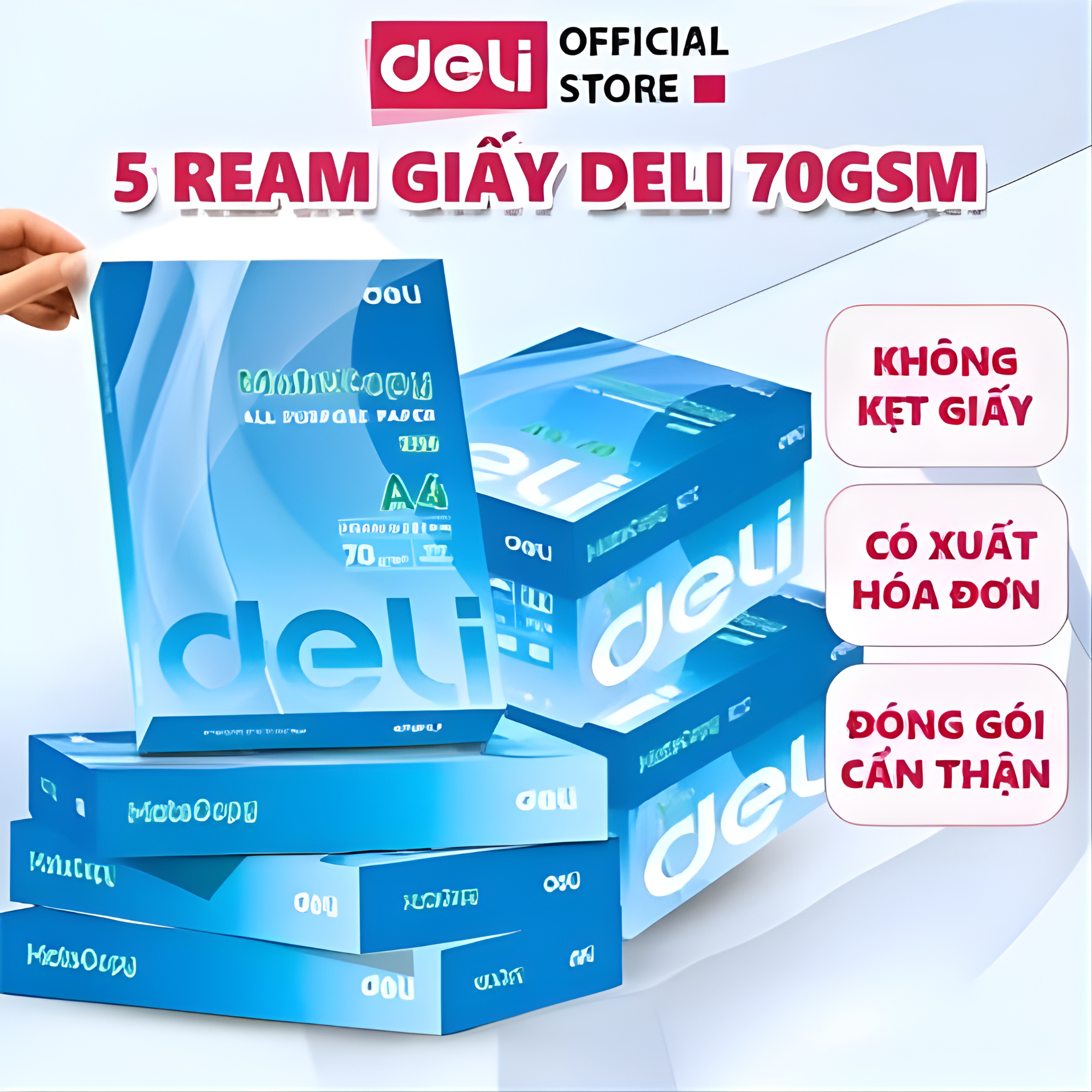 5 REAM Thùng Giấy A4 Deli Giấy In Photo Cao Cấp Chính Hãng Loại Dày 70gsm Giấy Vẽ Giấy Học Ngoại Ngữ Deli