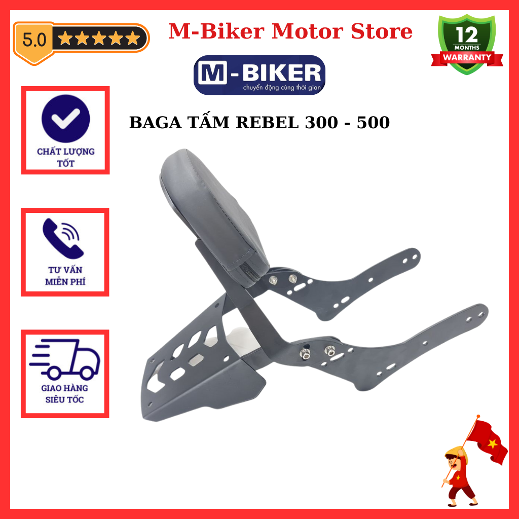 Phụ kiện Rebel Baga Rebel 300-500 cảng sau honda Rebel 300-500 có tựa lưng chính hãng MBiker