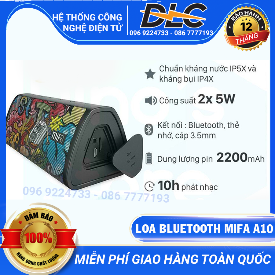 Loa Điện Máy Xanh - Loa Bluetooth MIFA A10 cớ lớn Âm thanh HD sắc nét không rè âm bass trầm ấm công suất 10W THẺ NHỚ / AUX / Chống nước IP56 EXTRA BASS Kết nối Bluetooth 4.0 & NFC Pin 24h - Bảo hành 12 tháng