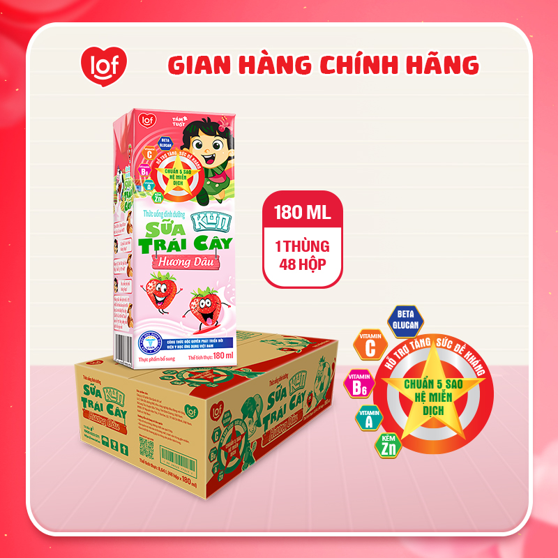 Sữa trái cây KUN vị dâu thùng 48 hộp x 180ml