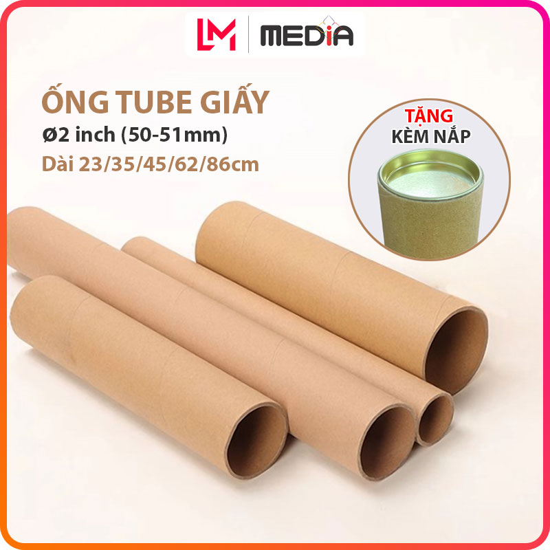 Ống Tube Giấy Lỗ 51mm (2 inch) Tặng Kèm 2 Nắp Ống Lõi Các Tông Giấy Để Bảng Vẽ Tranh Decal Ống Giấy Tube Dài 23-35-45-62-86cm