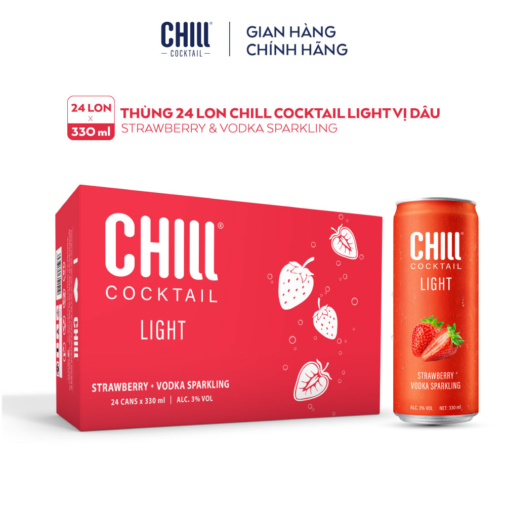Thùng 24 lon nước Cocktail Chill vị Dâu Vodka 330ml/lon (độ cồn 3%)