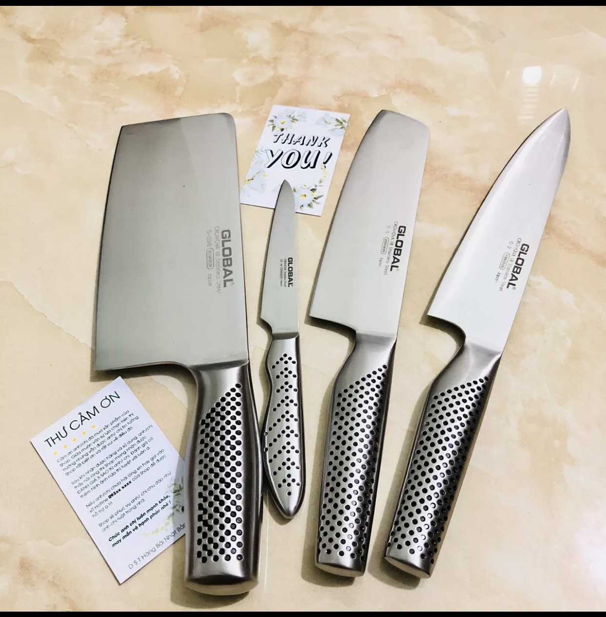 Bộ dao  nấu bếp nhật global 7 món Nhật bản hàng bãi - Bộ dao làm bếp có lưỡi dao được làm từ Thép không gỉ Cromova 18