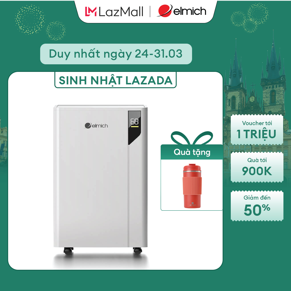 Máy hút ẩm kèm lọc không khí Elmich DE-8581, dung tích 5.5L, màu trắng - xám, công suất 440W
