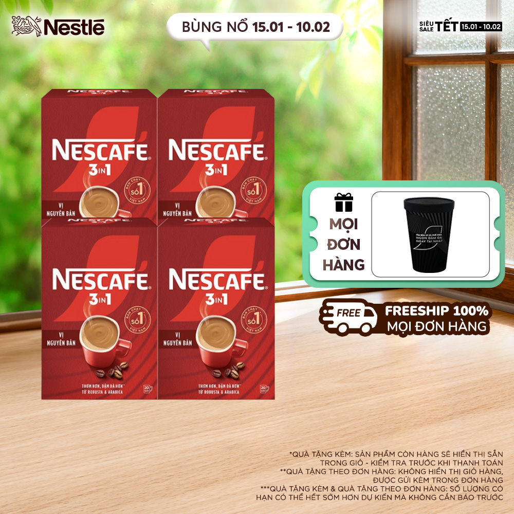 [FREESHIP TOÀN QUỐC] Combo 4 hộp NESCAFÉ 3in1 VỊ NGUYÊN BẢN ( 16g x 20 gói)