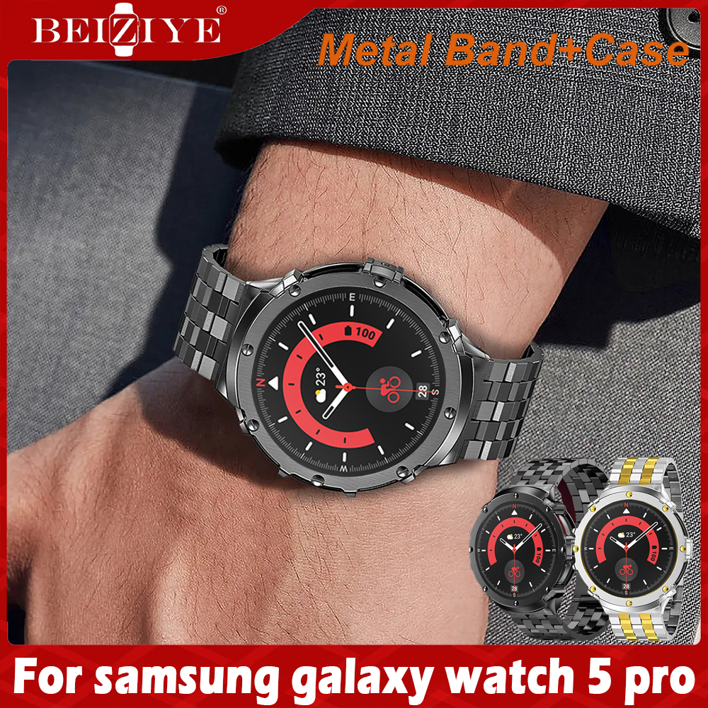 Dành For Samsung Galaxy Watch 5 Pro Dây đeo 45MM Vỏ kim loại + Dây đeo bằng thép không gỉ Bộ công cụ