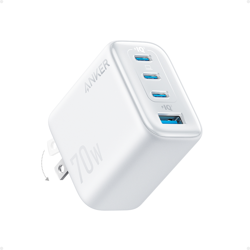 Anker Zolo 70W Fast Charger|4-Port for 4 Devices at the Same Time (3 USB-C & 1 USB-A Port) |Foldable