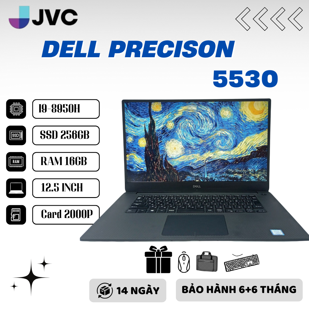Dell Precison 5530 Core i9 8950H ram 16gb ssd NVME 256gb Card p2000 Pin>4h liên tục