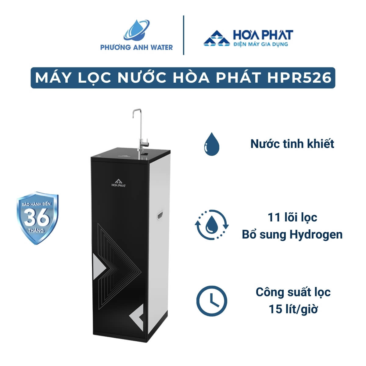 Máy lọc nước RO Hòa Phát HPR526 tủ đứng 11 lõi lọc màng RO 75G từ Hàn Quốc công suất lọc 15 lít/giờ 
