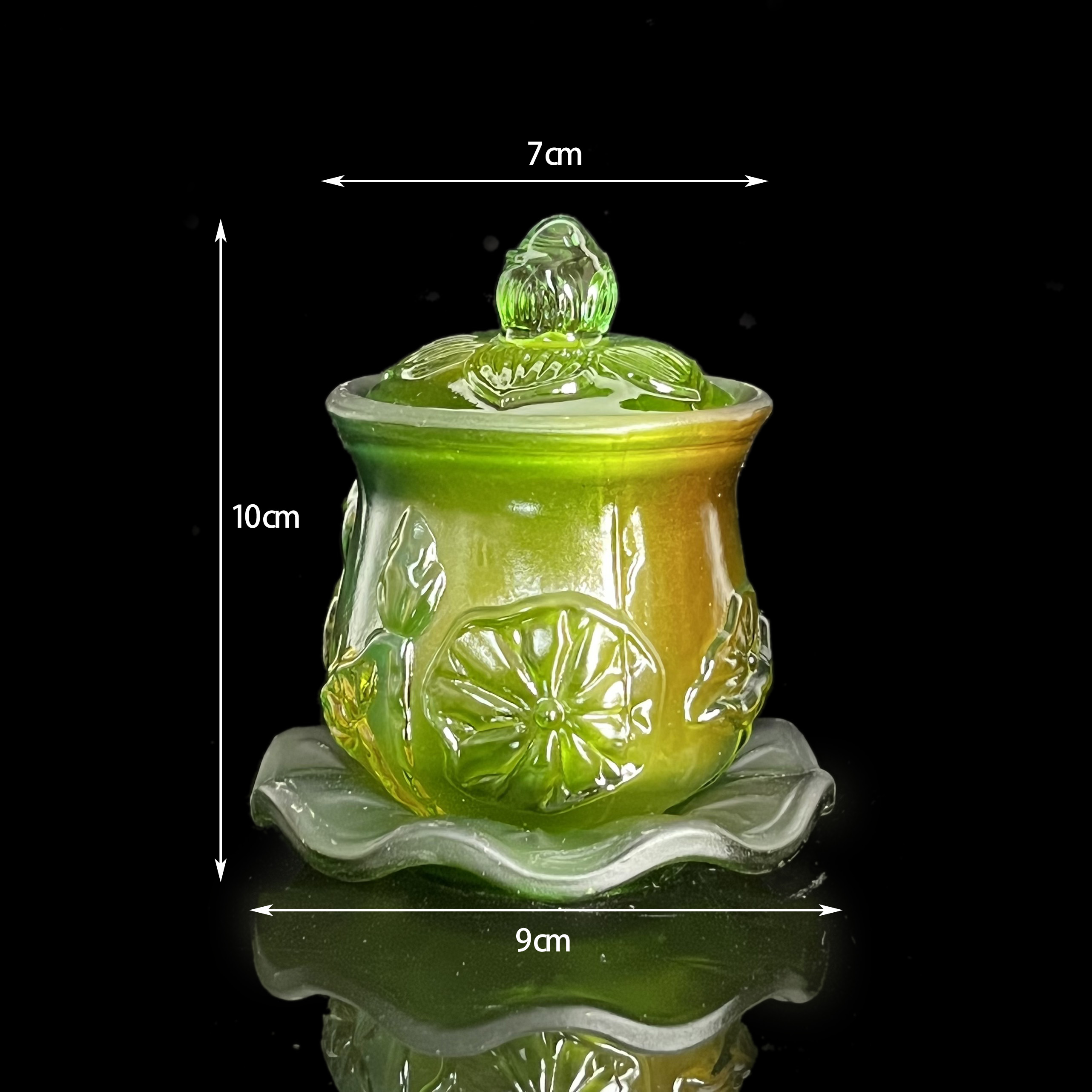 Bộ Thờ Cúng Bình Lư Dĩa Chun màu xanh ngũ sắc thủy tinh lưu ly - đồ thờ cúng cát tường