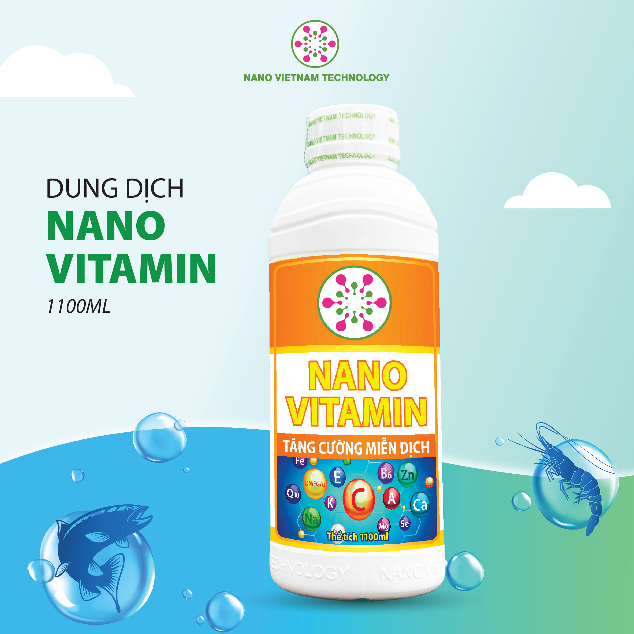 Nano Vitamin Vietnam Tech giúp tôm khoẻ mạnh phát triển nhanh 1100ml