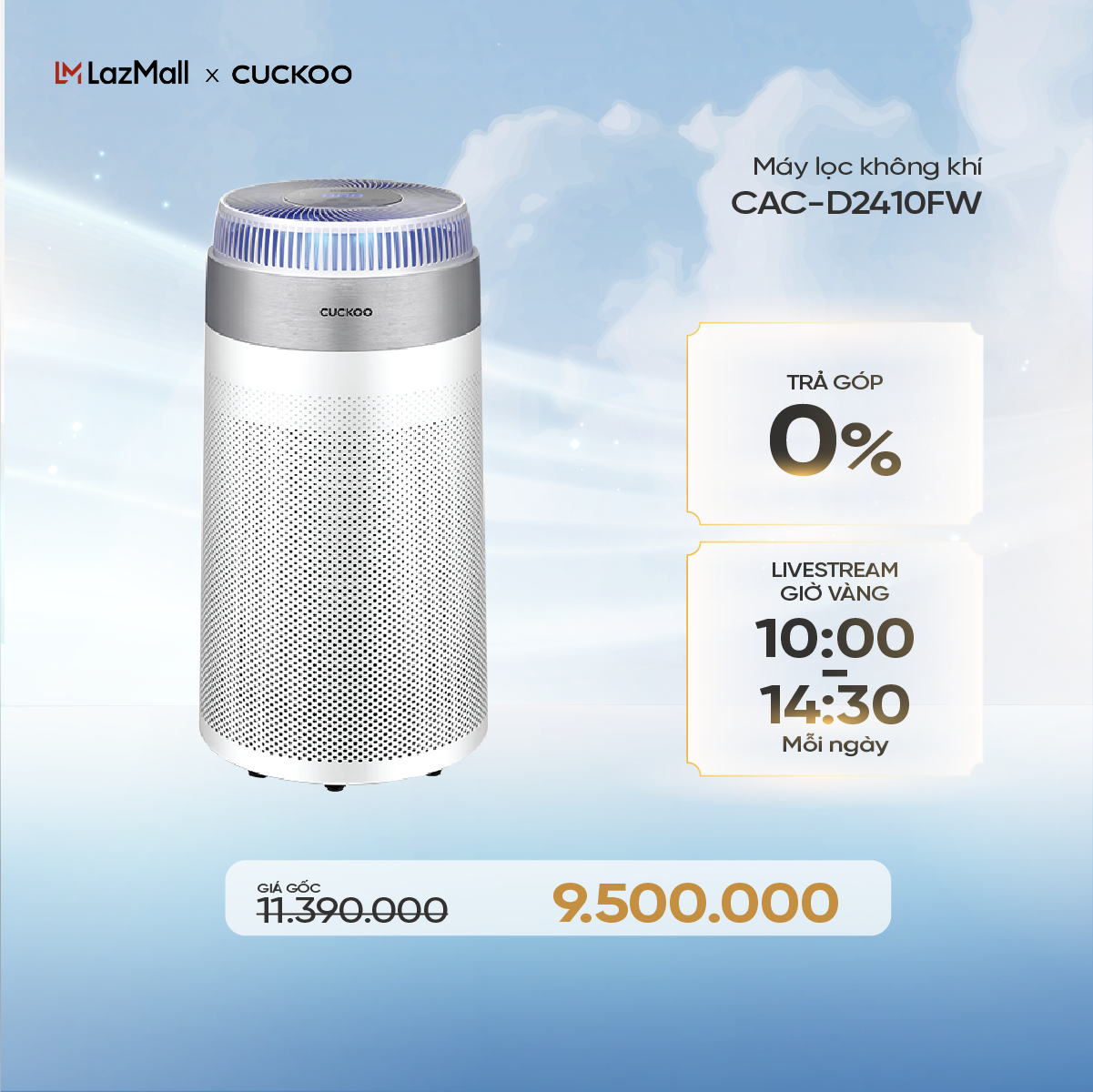 Máy lọc không khí Cuckoo CAC-D2410FW - Kích thước 84.7m², màu trắng