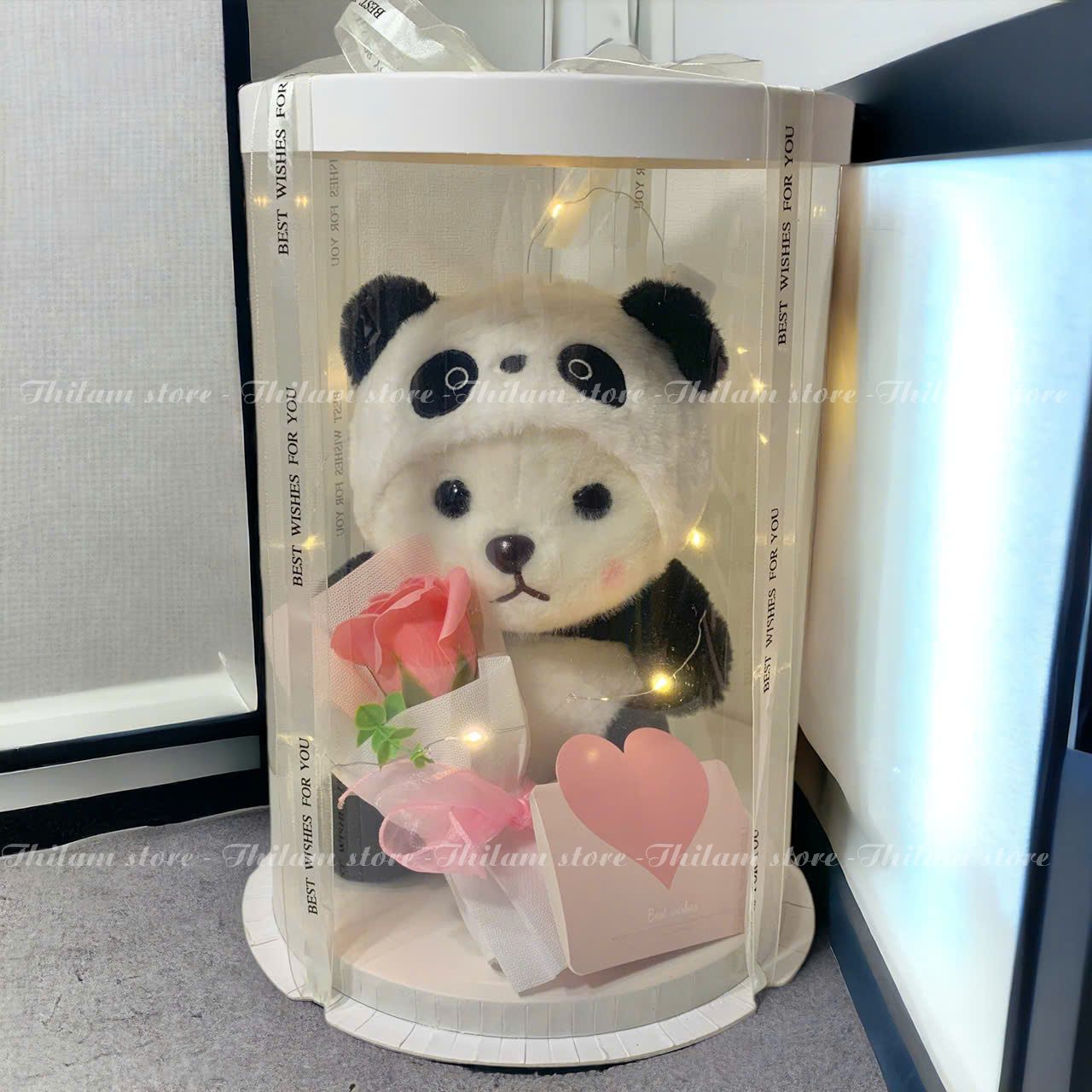 (HỘP TỰ LẮP) Quà tặng bạn gái - Set quà Gấu bông hộp mica trong suốt kèm nơ sang trọng tặng sinh nhậ