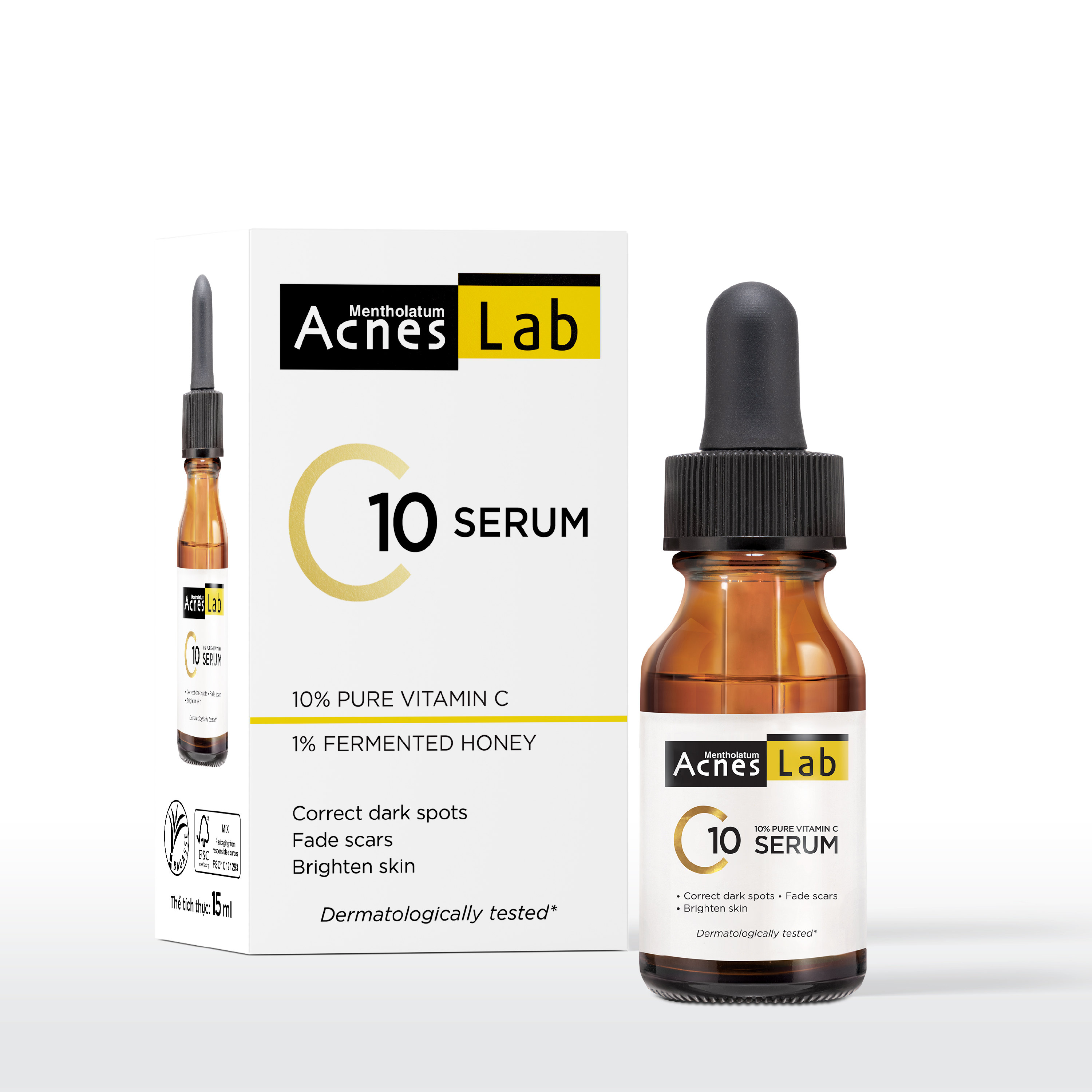 Seum Vitamin C 10% dưỡng trắng mờ thâm sạm Acnes Lab C10 serum 15ml
