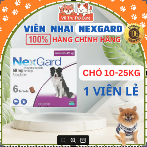 Viên nhai NEXGARD trị ve rận bọ chét ghẻ cho Chó Lớn hiệu quả nhanh chóng an toàn - Lẻ 1 viên (Size 