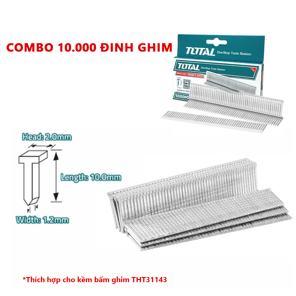 Kìm bấm đinh ghim đa năng 3 trong 1 TOTAL THT31143 Kềm bấm ghim có điều chỉnh lực bắn kèm 600 mũi gh