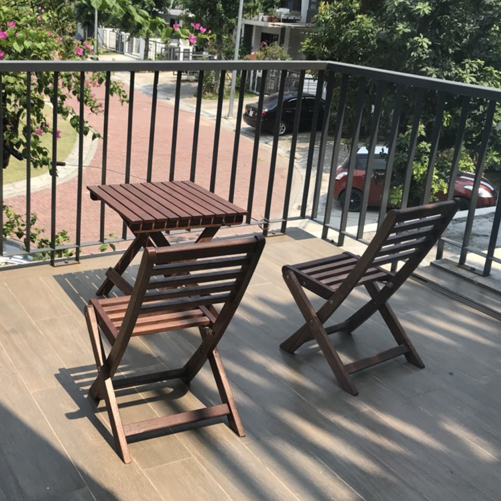 [Freeship] Bộ bàn 2-4 ghế café mini xếp gọn ngoài trời IBIE Manis Lombok gỗ dầu màu tự nhiên tùy chọ