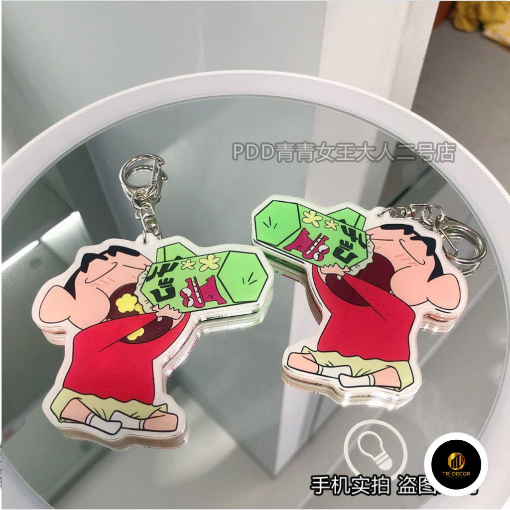 Móc Khóa Nhỏ Bằng Acrylic Hình Cậu Bé Bút Chì Shin-Chan Ăn Bánh Quy Và Lắc Nhạc Sáng Tạo - trí decor