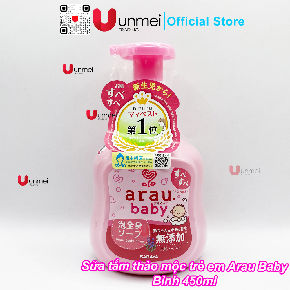 (Mẫu Mới) Sữa Tắm Gội Thảo Mộc Dạng Bọt Cho Trẻ Em Arau Baby bình 450ml/túi 400ml
