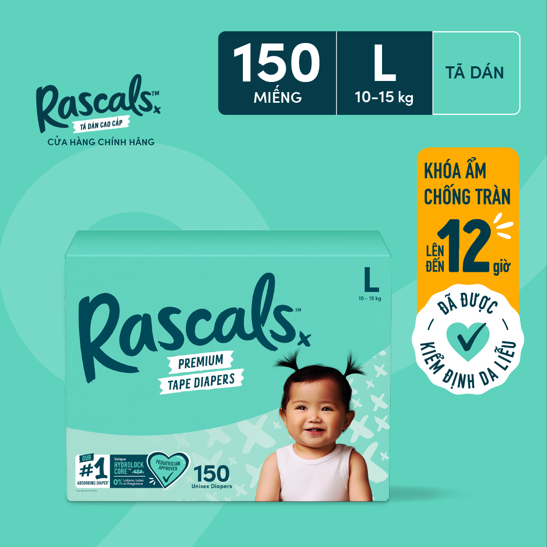 Thùng 3 gói Tã/Bỉm Dán Rascals Size L (10-15kg) 150 miếng