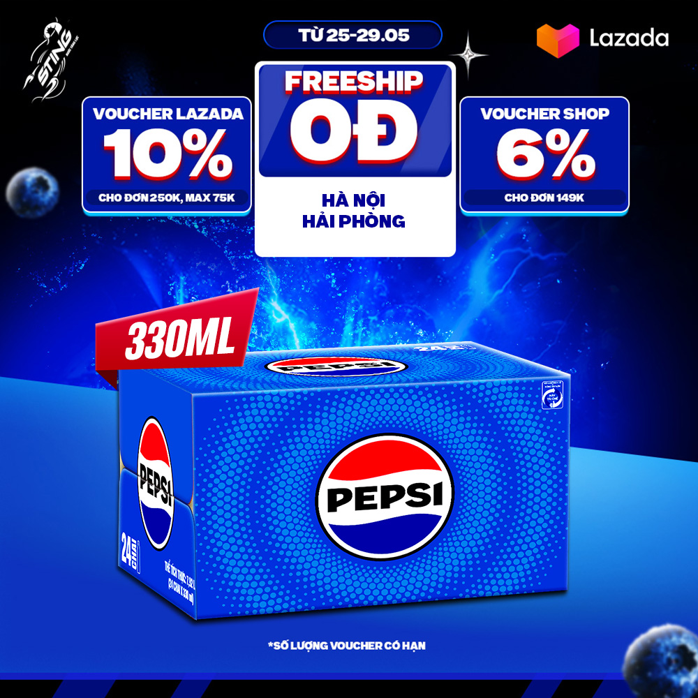 Thùng 24 Chai Nước Ngọt Có Gaz Pepsi (330ml/chai)