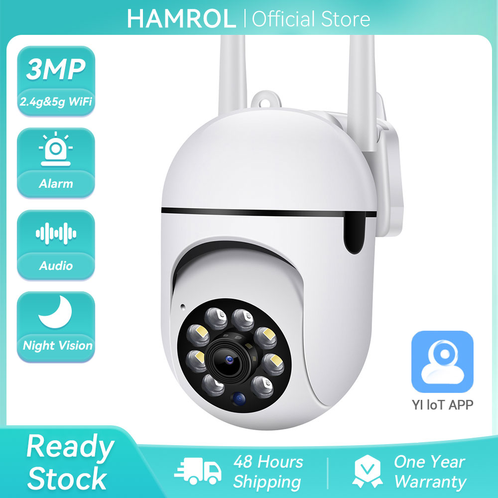Hamrol YI loT 3MP 5G PTZ WiFi IP Camera Auto Tracking 2MP Color Night Vision Motion Detection Alarm 