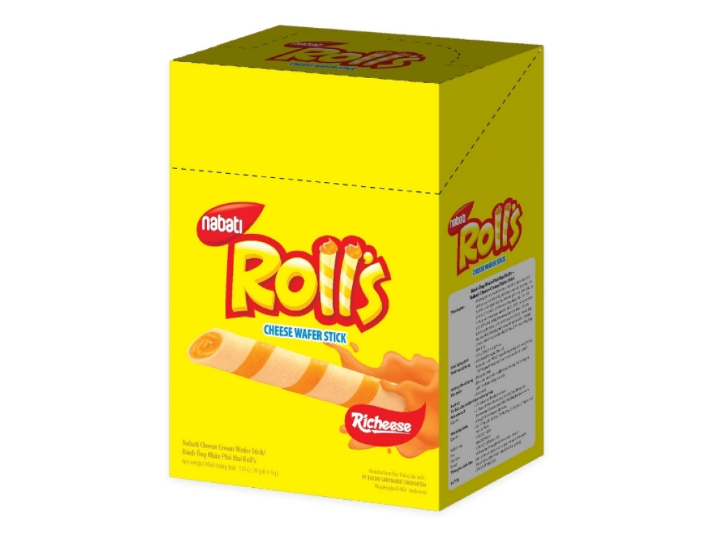 Bánh Quế Nhân Phô Mai Rolls Nabati Cheese Cream Wafer Stick (Hộp 20 gói x 6g)