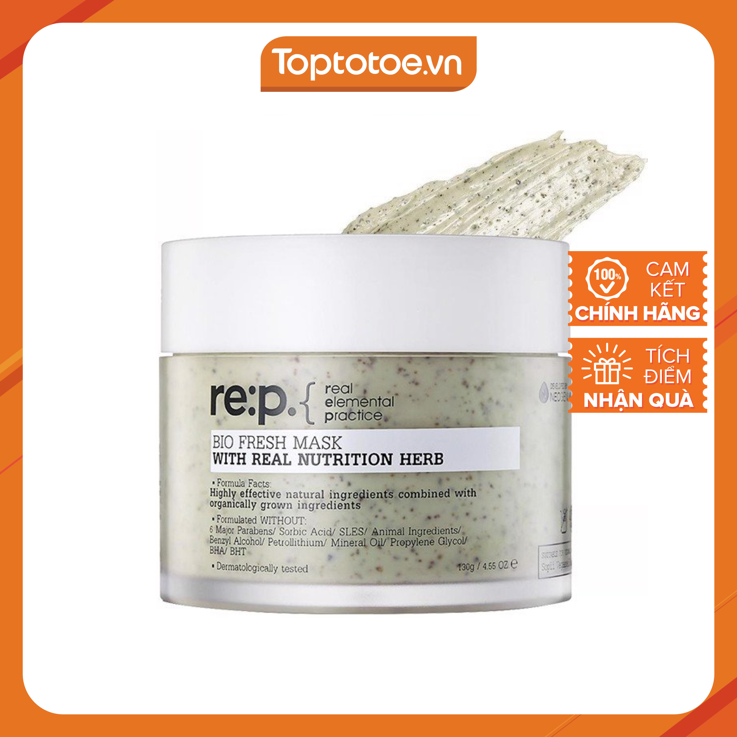 Mặt Nạ Đất Sét Hữu Cơ Giảm Mụn Kiềm Dầu Se Khít Lỗ Chân Lông RE:P Bio Fresh Mask 130g