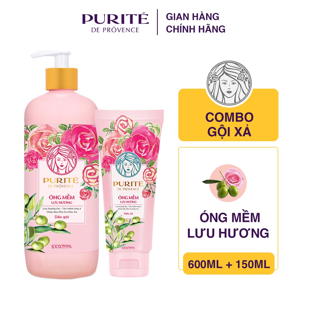 [Hcm]Combo Dầu Gội Purite Óng Mềm Lưu Hương 600Ml/Chai + Dầu Xả Purite Óng Mềm Lưu Hương 150Ml/Chai