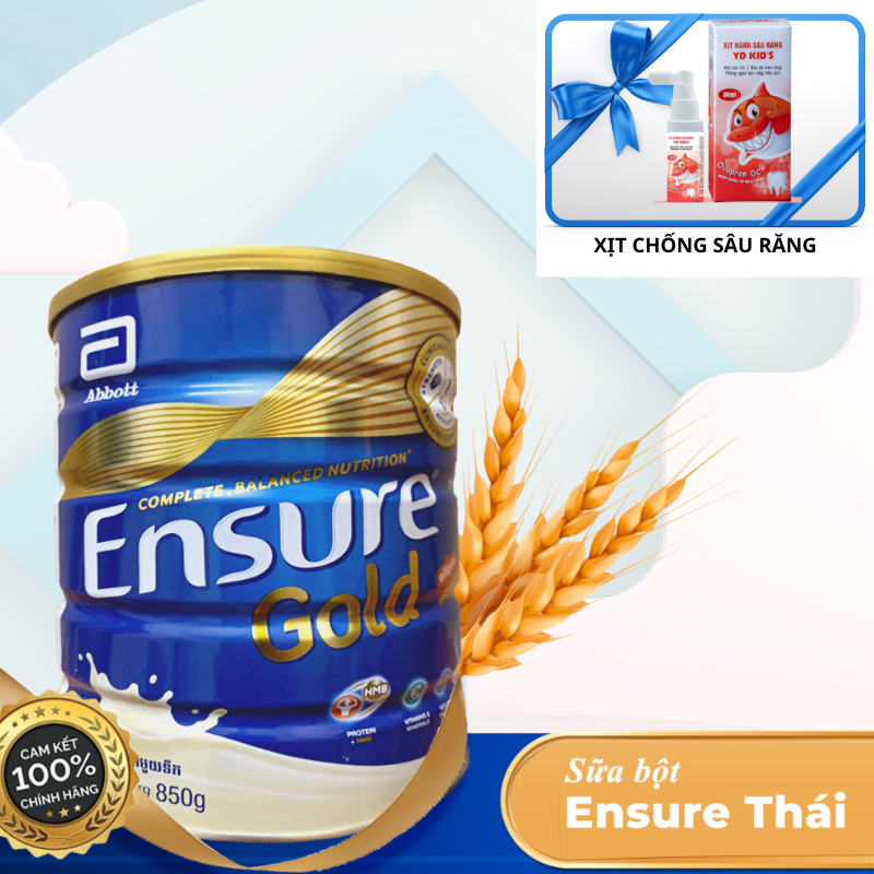 Sữa bột Ensure Gold Abbott Thái Lan (HMB) hộp 850g Hương vani it ngọt dinh dưỡng  đầy đủ phục hồi sức khoẻ