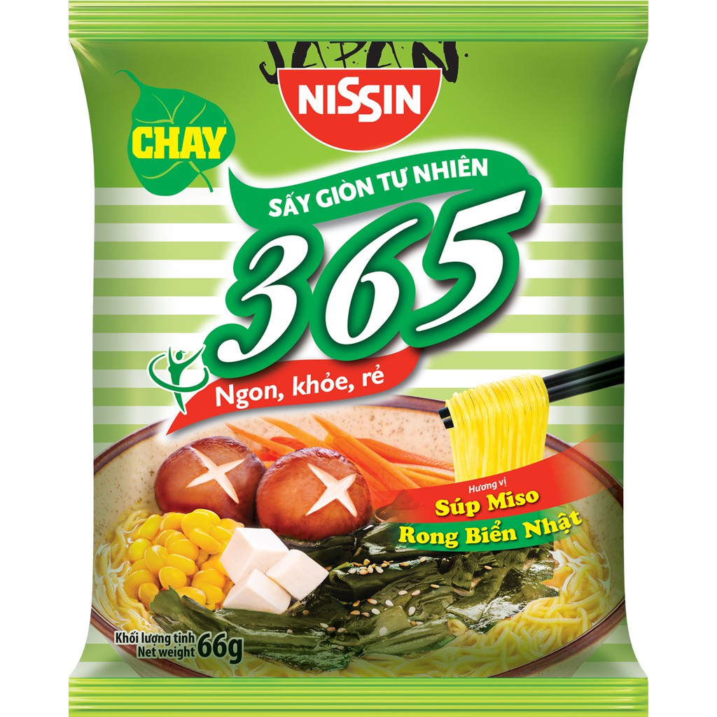 MÌ CHAY NISSIN 365 SÚP MISO RONG BIỂN THÙNG 30 GÓI 66G