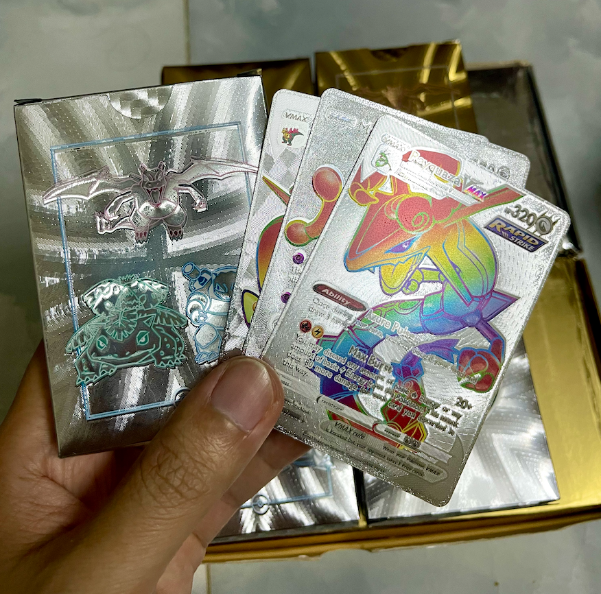 Set Thẻ bài Pokemon vàng cầu vồng- bạc cầu vồng 55 lá tiếng Anh