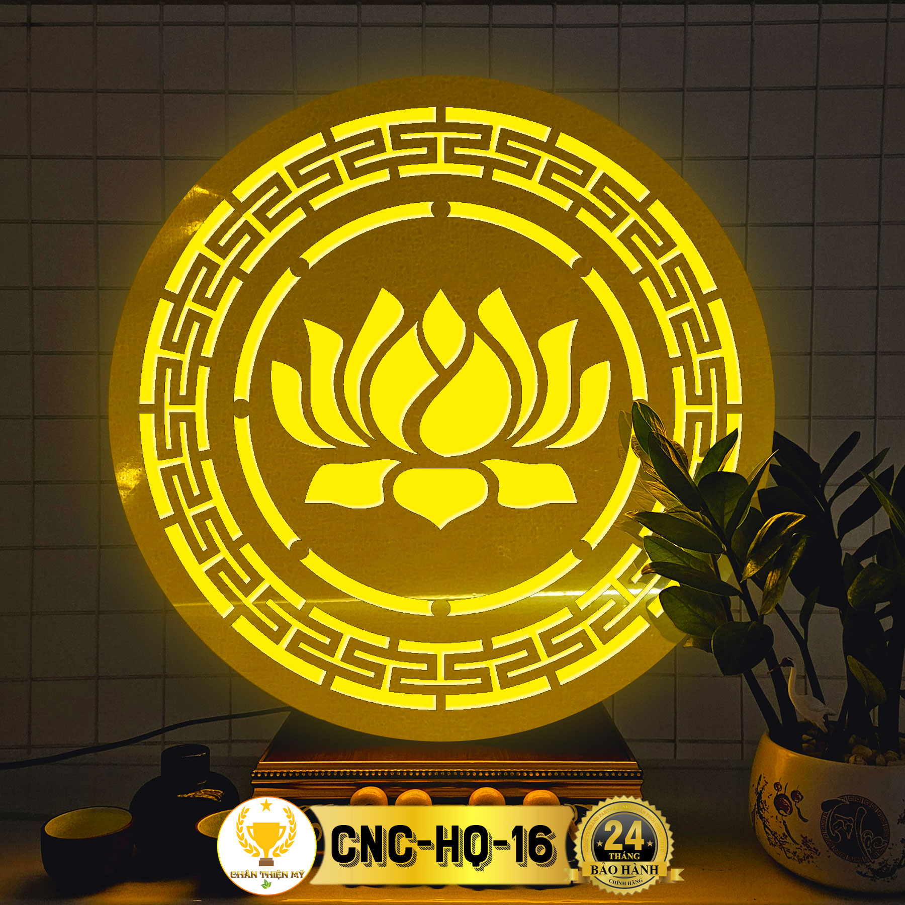 Đèn Hào Quang Cắt CNC Hoa Sen Trang Trí Bàn Thờ Treo Cùng Tượng Phật CNC-HQ-16
