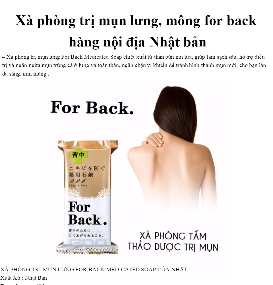 [Hcm]Xà Phòng Làm Sạch Mụn Lưng For Back Medicated Soap Của Nhật