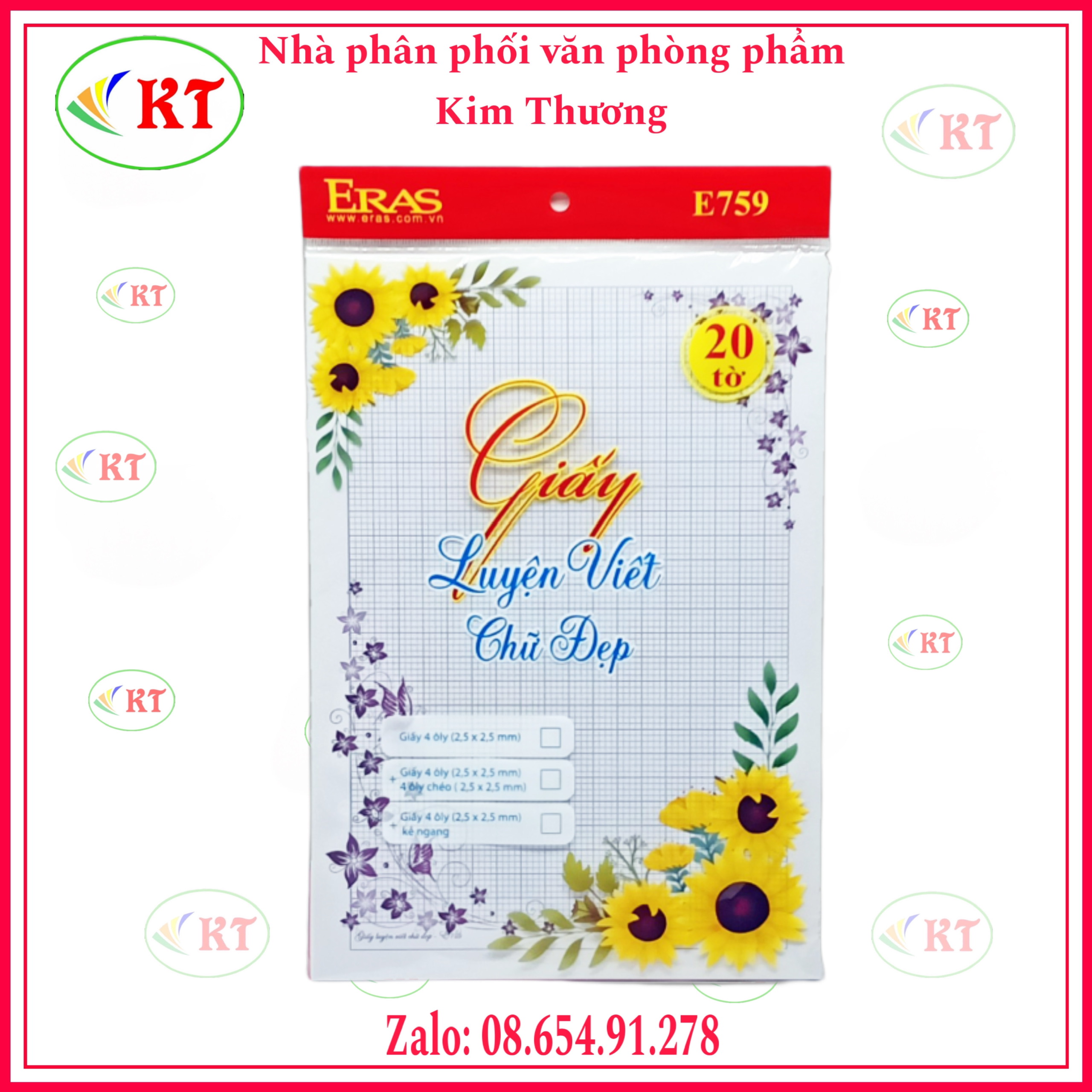 Giấy Luyện Viết Chữ Đẹp A4 Eras E759 (2.5x2.5mm) ĐL120g/m2 SL 20 tờ/túi