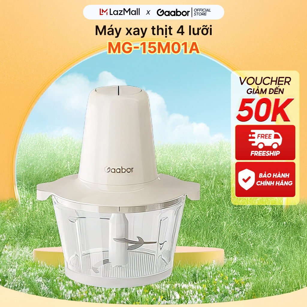 Máy xay thực phẩm Gaabor MG-15M01A 2L đa năng, 300W, cối thủy tinh, màu trắng