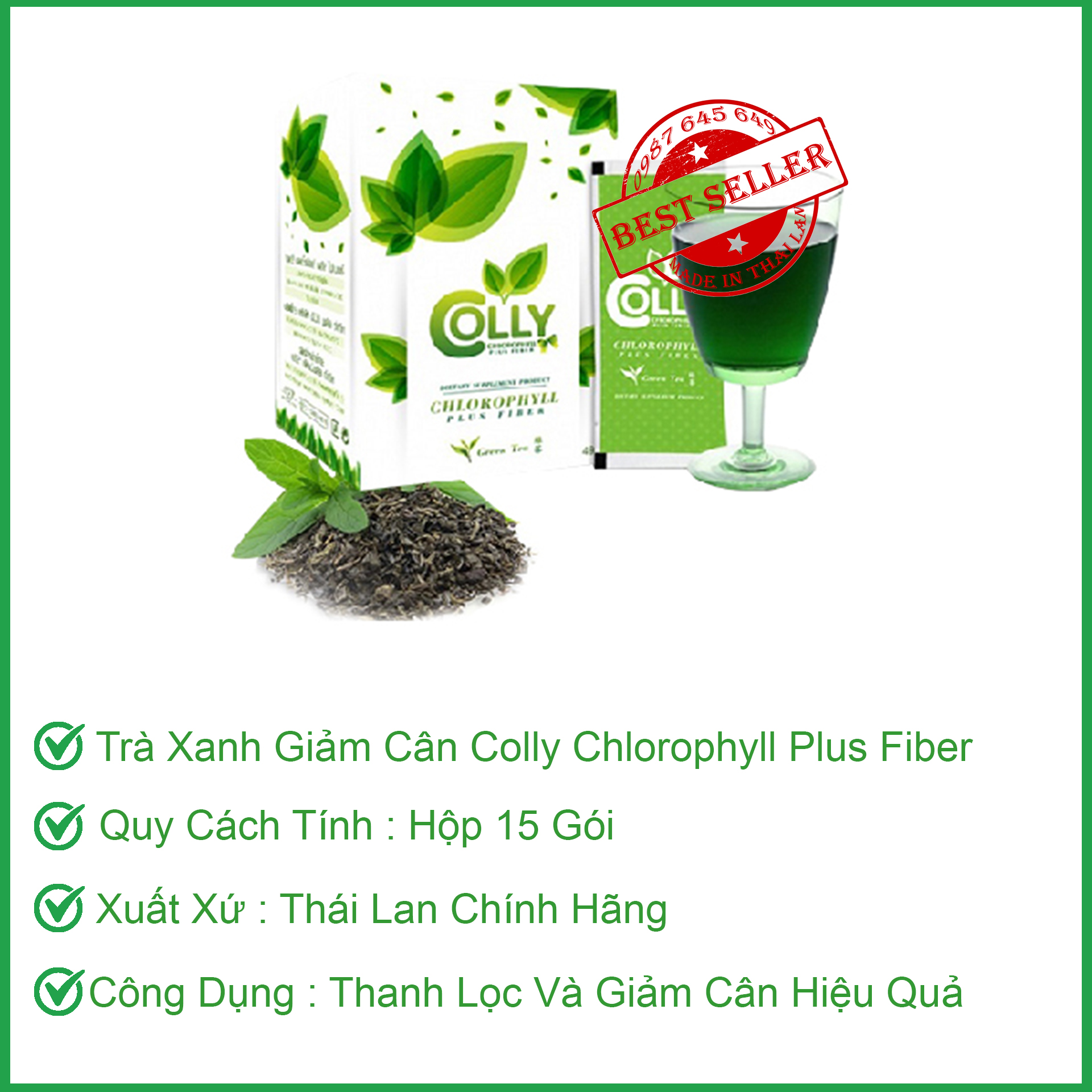 [Hcm]Trà Xanh Thanh Lọc Và Ġiảm Câņ Colly Chlorophyll Plus Fiber Thái Lan