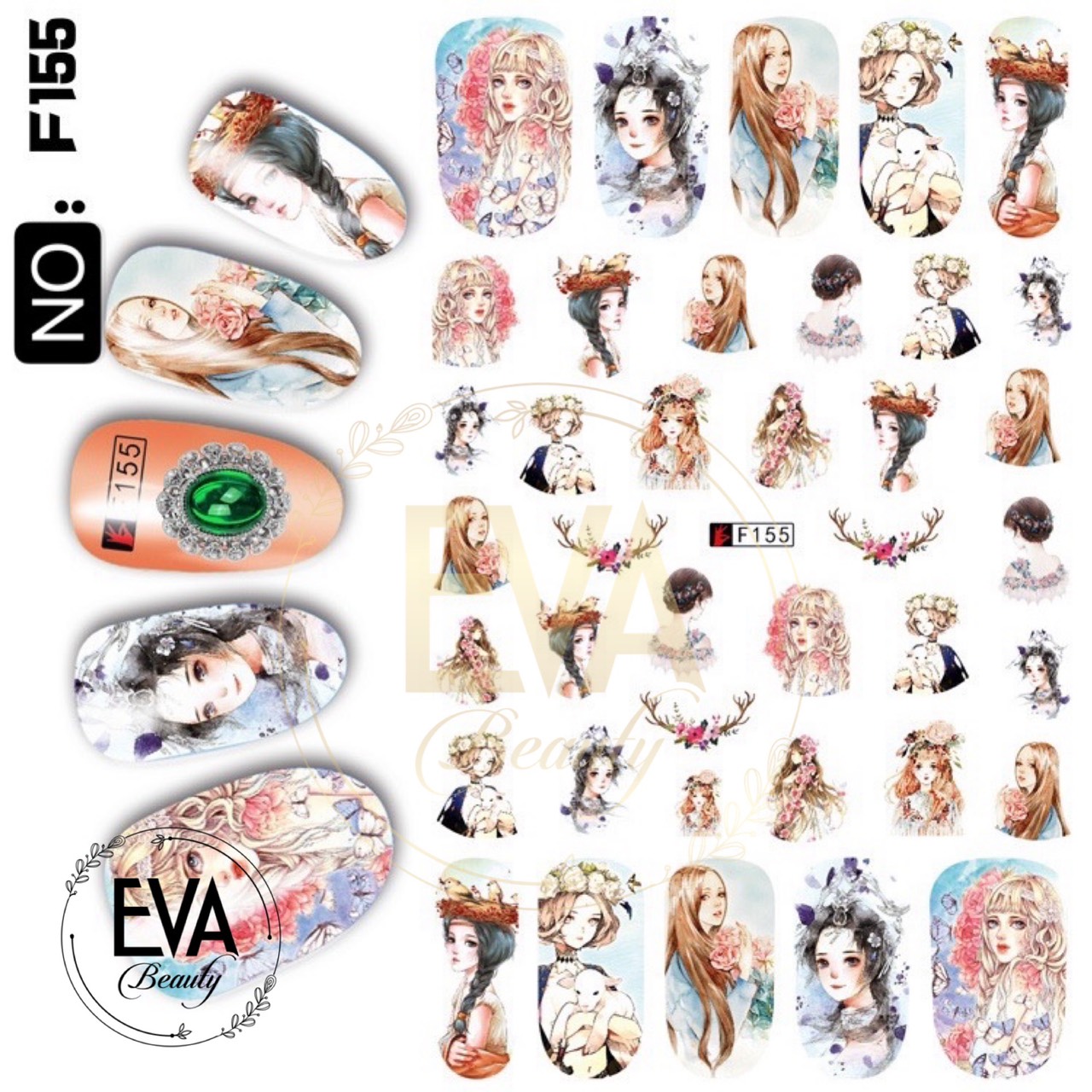 [Hcm]Decal Dán Móng Tay 3D Nail Sticker Hoạ Tiết Nhân Vật Truyện Tranh Phong Cách Châu Âu Anime Girls F155