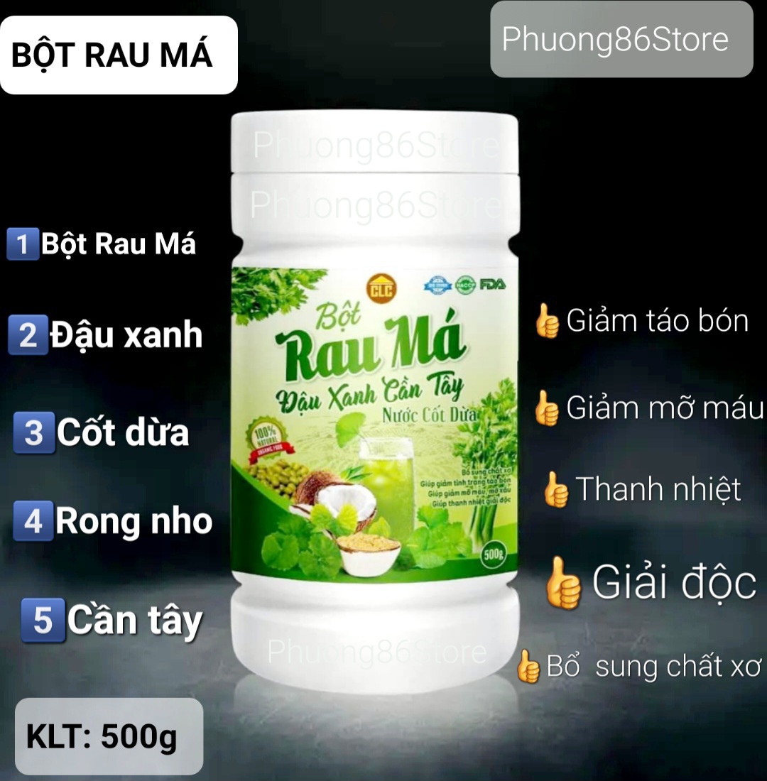 (Hộp 500g) BỘT RAU MÁ ĐẬU XANH CỐT DỪA RONG NHO Bổ sung chất xơ giúp thanh nhiệt giải độc