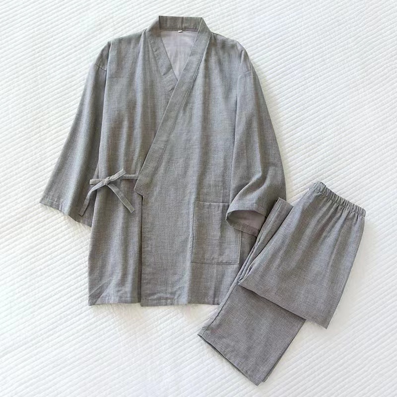 Bộ Đồ Ngủ Nhật Bản Cho Nam Samurai Áo Kimono Cotton Yukata Jinbei Đồ Ngủ Áo Choàng Tắm Mặc Nhà Mặc T