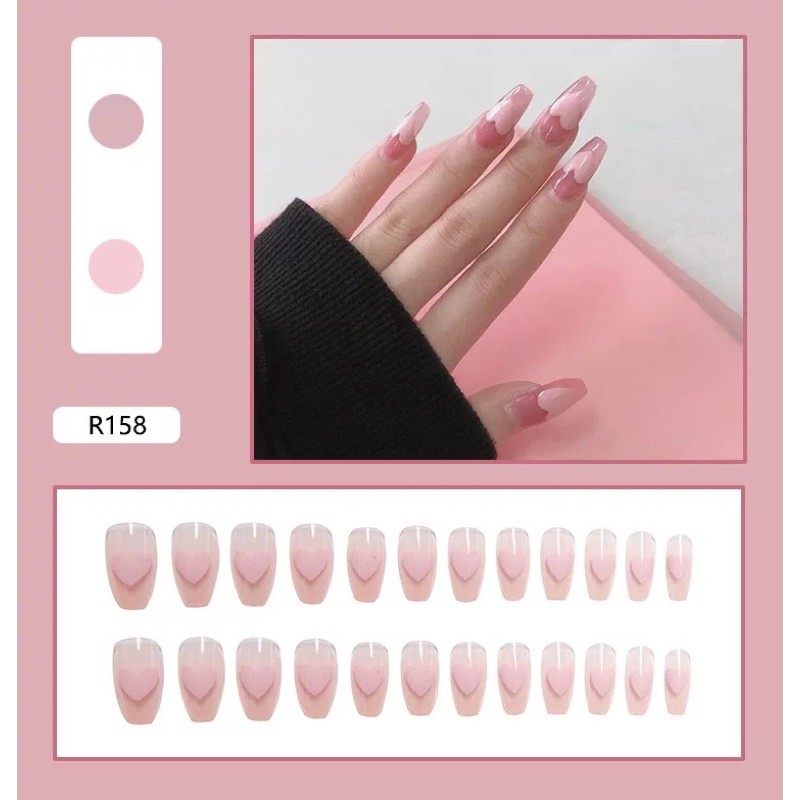 Móng Giả Kèm Keo Lcr158 Hồng Trái Tim - Móng Dài Nails 24 Móng Tay Giả Giá Rẻ Tự Làm Nail Tại Nhà [Hà Nội] - Linh Cute Shop