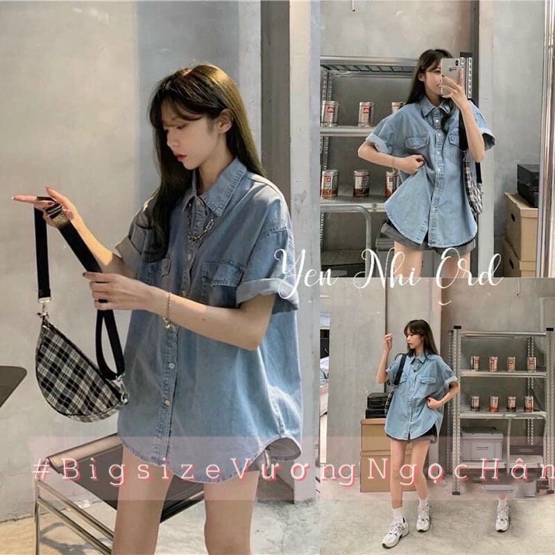 [Hoàn tiền Max 15%] Áo sơ mi jean form rộng nữ hình siêu dễ thuong HÀn Quốc size dưới 60kg