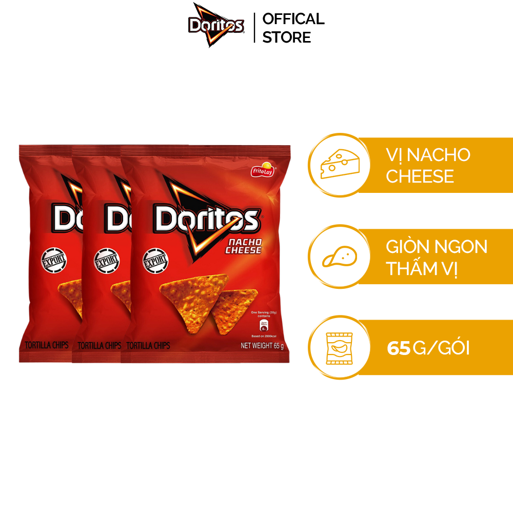Combo 3 gói snack Ngô Giòn Doritos 65G vị Nacho Cheese/Taco - snack tortilla tẩm vị đậm đà kiểu Mỹ