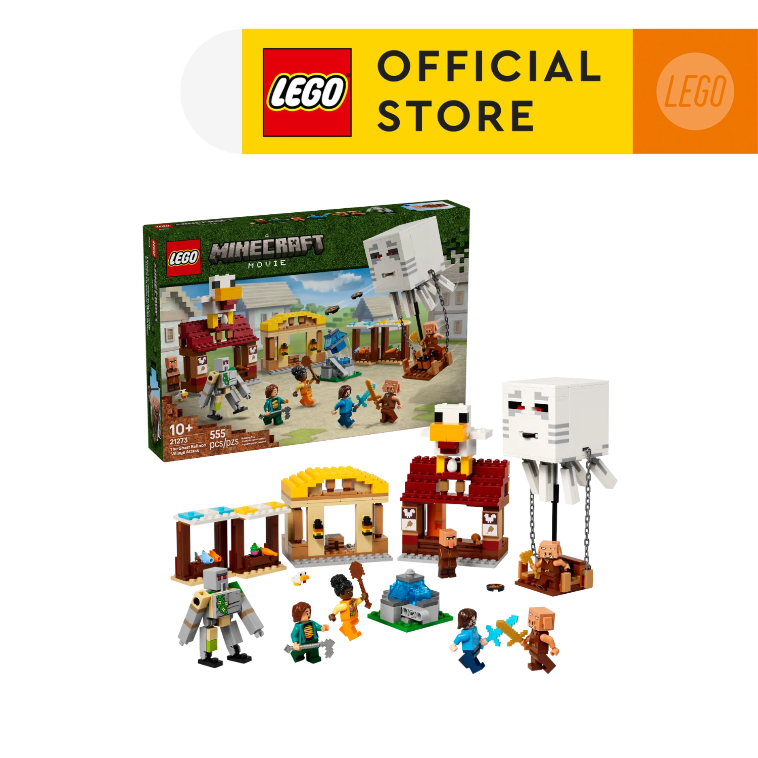 LEGO MINECRAFT 21273 Bộ Lắp Ráp Cuộc Tấn Công Làng Bằng Khinh Khí Cầu Của Ghast (555 chi tiết)