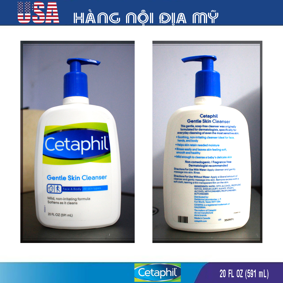 Sữa rửa mặt Cetaphil Gentle Skin Cleanser 591ml [HÀNG LOẠI 1 CAM KẾT KHÔNG GIẢ HÀNG NỘI ĐỊA MỸ]