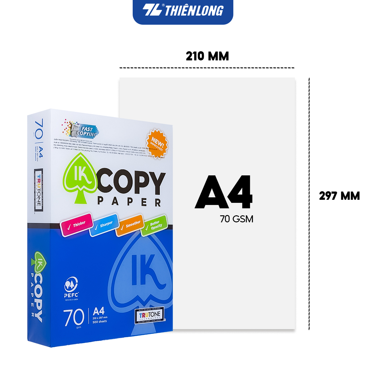 Giấy in giấy photo IK Copy A3 A4 A5 70 gsm đều màu không gợn sóng độ dày cao chữ in không lem nhòe 500 tờ/ream