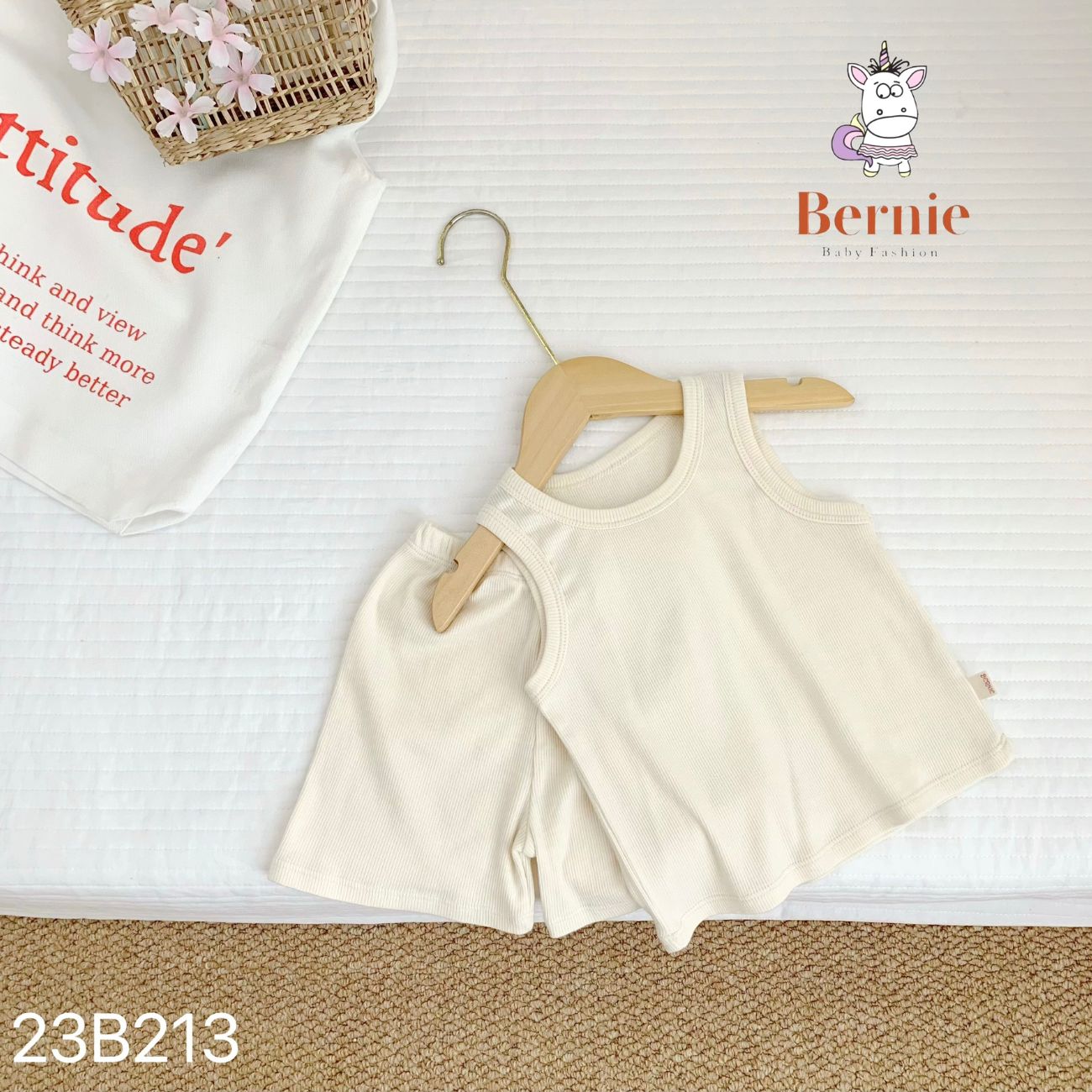 Đồ bộ ba lỗ cho bé trai bé gái hàn quốc màu trơn chất thun tăm mặc nhà đi học BERNIE từ 1 đến 7 tuổi