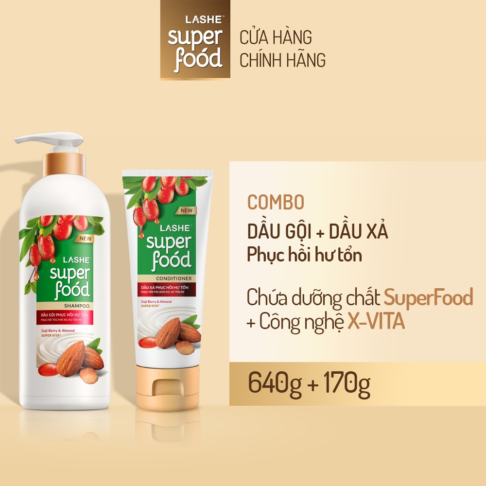 Combo Dầu gội LASHE SUPERFOOD  640G + Dầu xả LASHE SUPERFOOD  170G