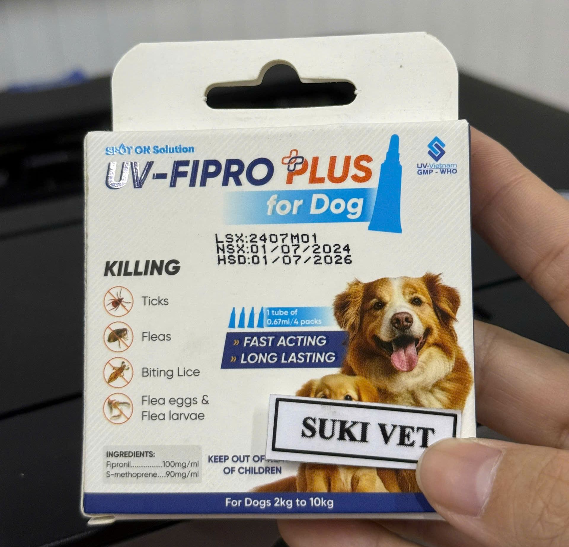 UV-FIPRO PLUS - ( 4 ống / hộp ) - SẠCH VE RẬN BỌ CHÉT... CHO CHÓ - HÀNG CHÍNH HÃNG UV-VIETNAM